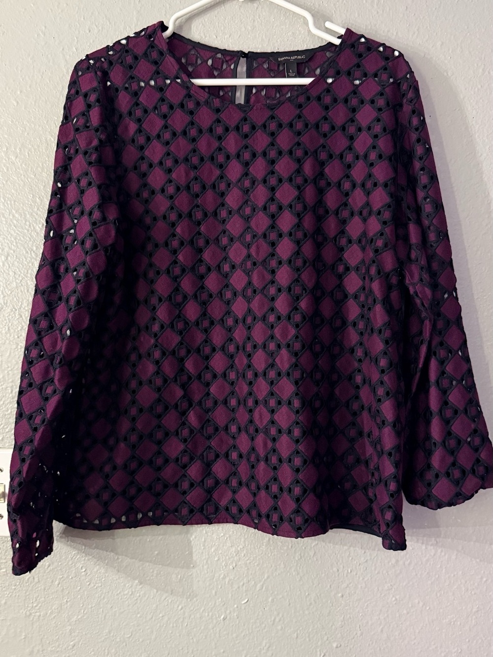 Banana Republic Plum Lace Overlay Long Sleeve Top